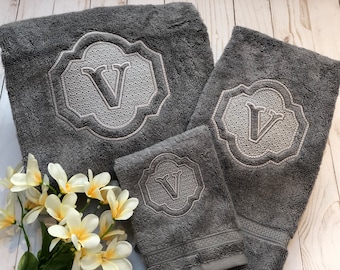 Embossed Rustique Monogrammed Hand Towel