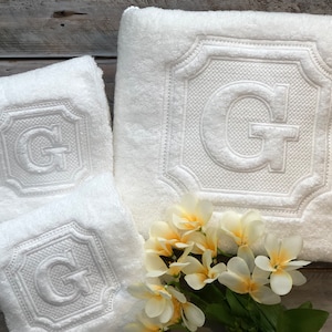 Embossed Monogrammed Hand Towel, Square Monogrammed Towel