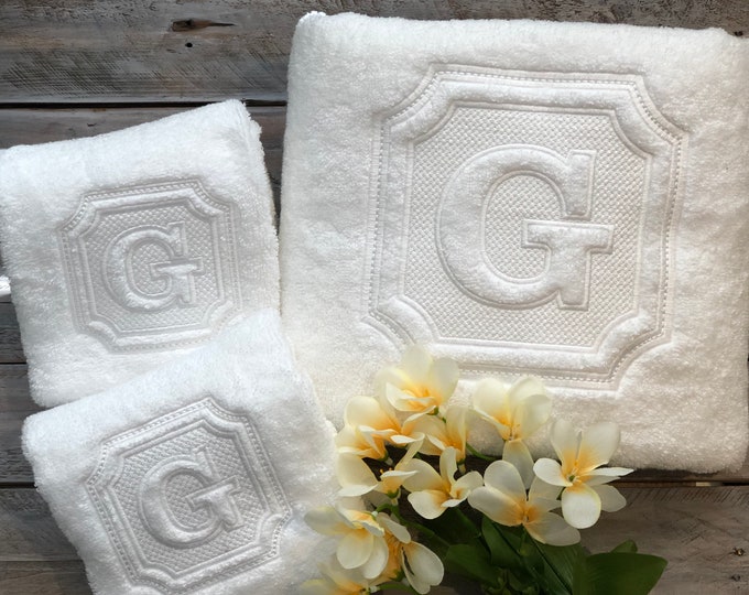 Embossed Monogrammed Hand Towel, Square Monogrammed Towel