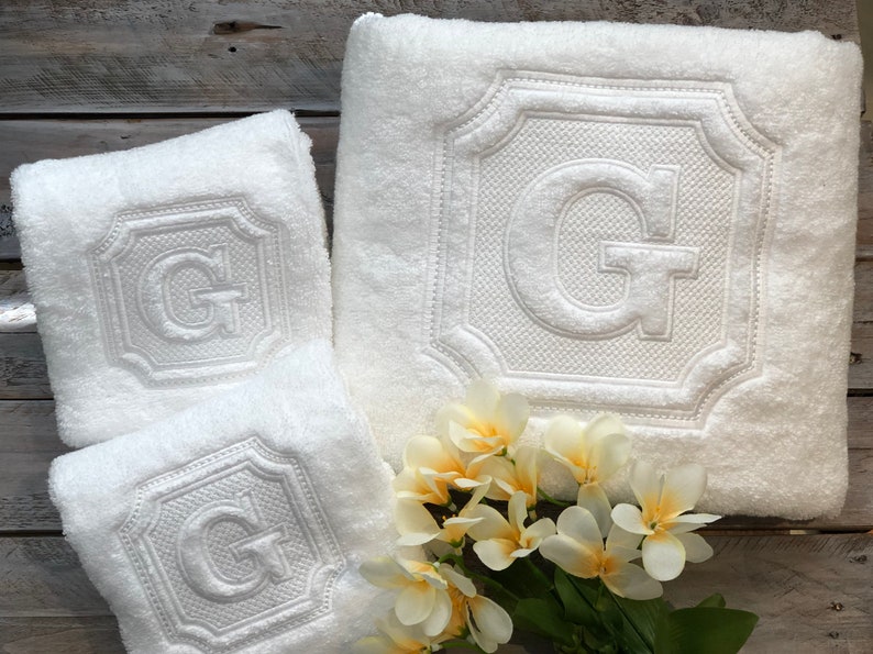 Embossed Monogrammed Hand Towel, Square Monogrammed Towel