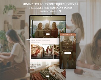 Boheme Luxe Shopify Modern Boho Shopify Theme Minimalist Boutique Shopify 2.0 Template Aesthetic Clothing Store Design Earthy Website