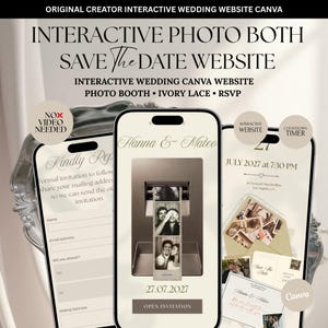Photo Booth Save The Date Wedding Website Template, Ivory Canva Invitation, Wedding RSVP Website, Digital Wedding Invite