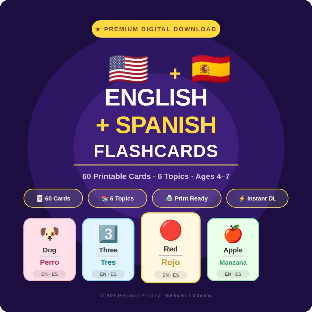 Printable Spanish English Flashcards for Kids | Bilingual Animals ...