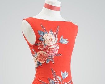 Floral Print Tango Dress, Low Back Ruched Slit Salsa Latin Dance