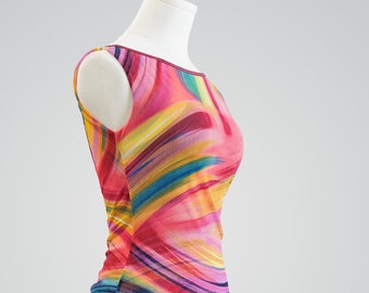Rainbow Tango Dress, Latin Ballroom Dance Gown, Low Back Fishtail