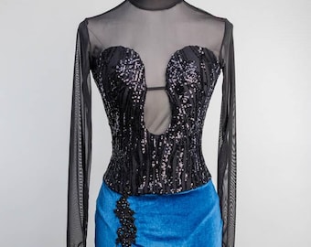 Argentine Tango Performance Dress Sweetheart Showcase Ballroom Latin Dance Costume F Back Slit Asymmetric Sapphire Velvet Tango With Love
