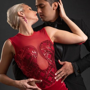 Red Velvet Tango, Ballroom Tango Dress, Tango Show  Performance Dress, Tango Stage Competition Dress, Tango Sequin Dress,  Tango With Love