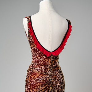 Argentine Tango Dress, Ruffled Pleated Milonga Low Back,  Ballroom Latin Dance , Pin Up Animal Print Lace Red Mesh Tango With Love