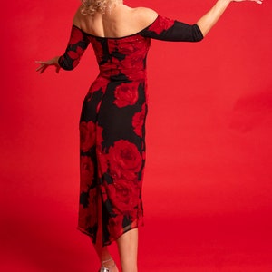 Argentine Tango Performance Dress, Stage Ballroom Latin Dress. Side Slit Off Shoulder Dress. Romantica Tango With Love Pin Up Dress Novella