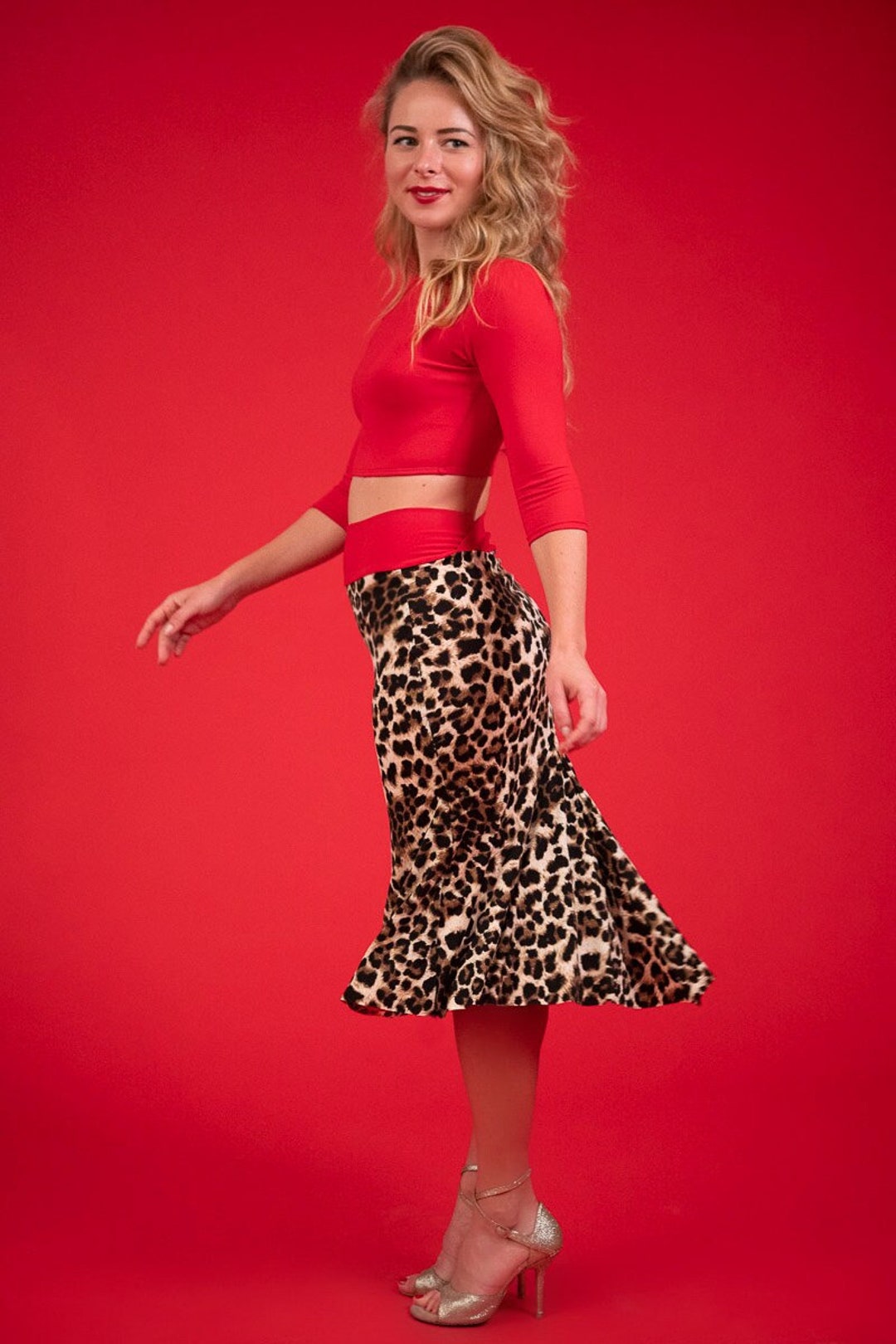 Reversible Argentine Tango Skirt Trumpet Animal Cheetah Leopard Mermaid