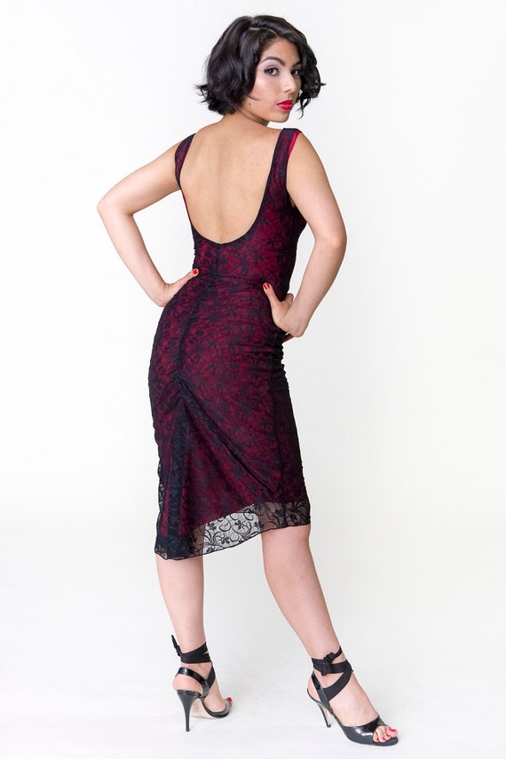 Black Lace Tango Dress, Low Back Milonga Gown