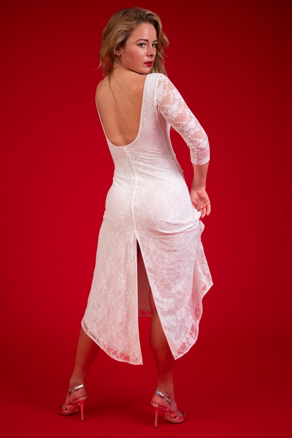chinese dress ladies White Floral Lace Midi Dress - All Dresses