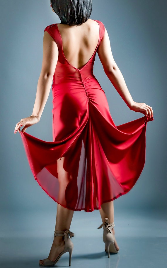 Sequin Tango Dress Red Tango Performance Dress Tango Dress - Etsy 日本