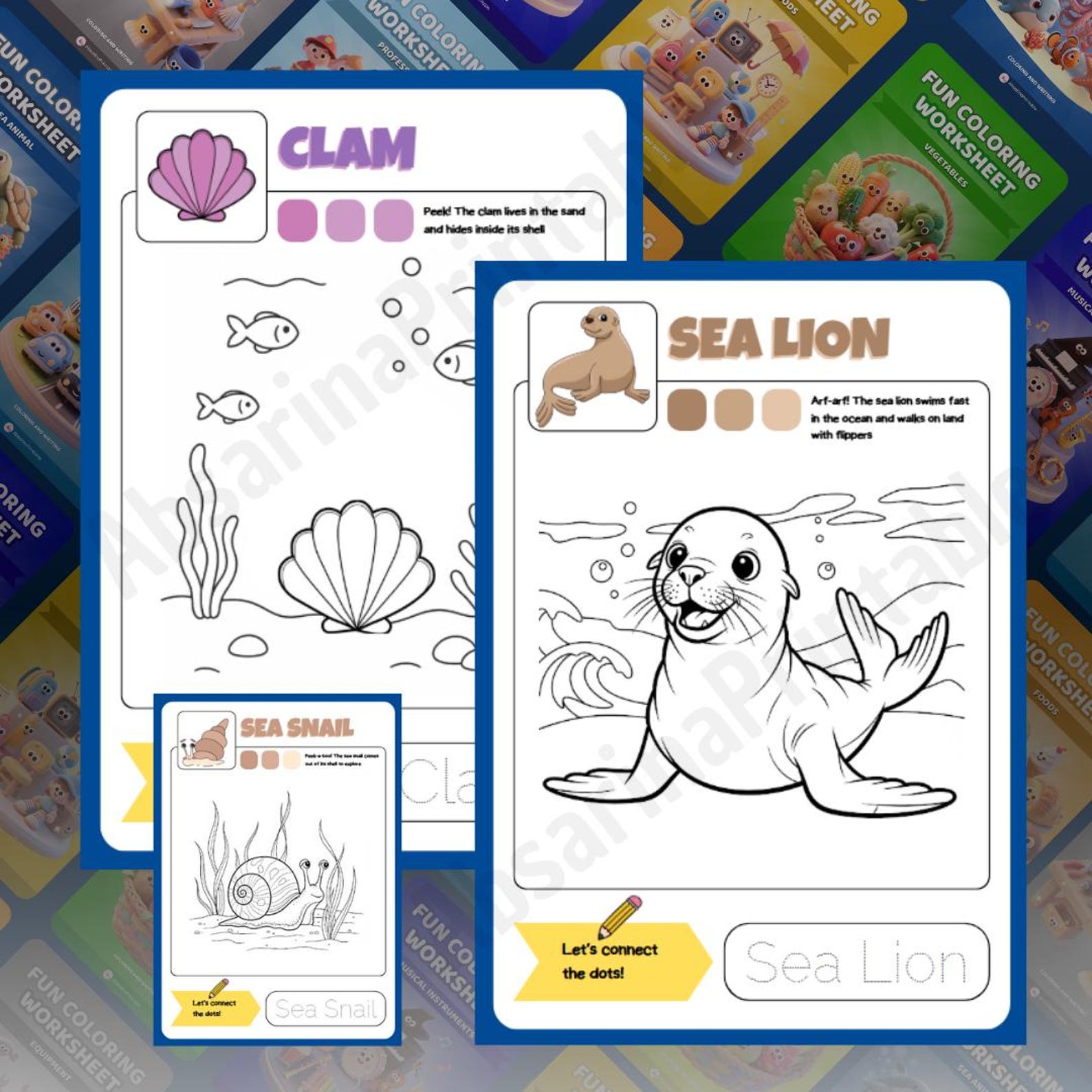 Sea Animals Fun Coloring Worksheets for Kids: 30-page Fun Learning ...