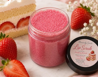 Strawberry Shortcake Lip Scrub, 2 oz Sugar Lip Exfoliator, Shea Butter Lip Care, Sweet Flavored Lip Scrub, Handmade Gift