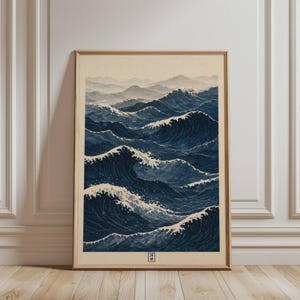 Japanese Wall Art - Ukiyo-e Ocean Waves Print, Blue Coastal Art, Traditional Japanese Artwork, Zen Printable Poster for Japandi Home Decor