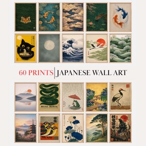 Ensemble d'affiches japonaises à imprimer – Collection de 60 posters, estampes orientales asiatiques pour une décoration intérieure Wabi Sabi et Japandi – Téléchargement numérique