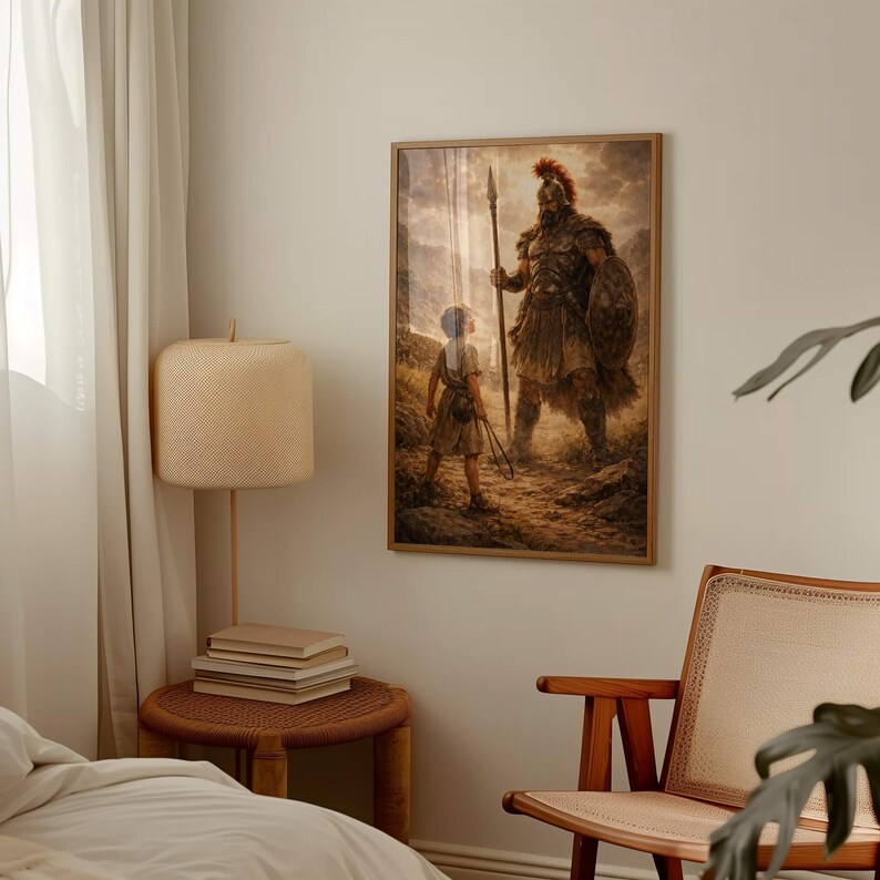 David and Goliath Wall Art - Old Testament 1 Samuel 17:45 Biblical Scene Print, Digital Christian Printable Art for Catholic Home Decor image 6