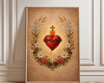 Sacred Heart of Jesus Wall Art – Religious Christian Printable Art for Catholic Home Decor – Digital Download