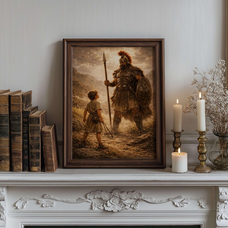 David and Goliath Wall Art - Old Testament 1 Samuel 17:45 Biblical Scene Print, Digital Christian Printable Art for Catholic Home Decor image 9