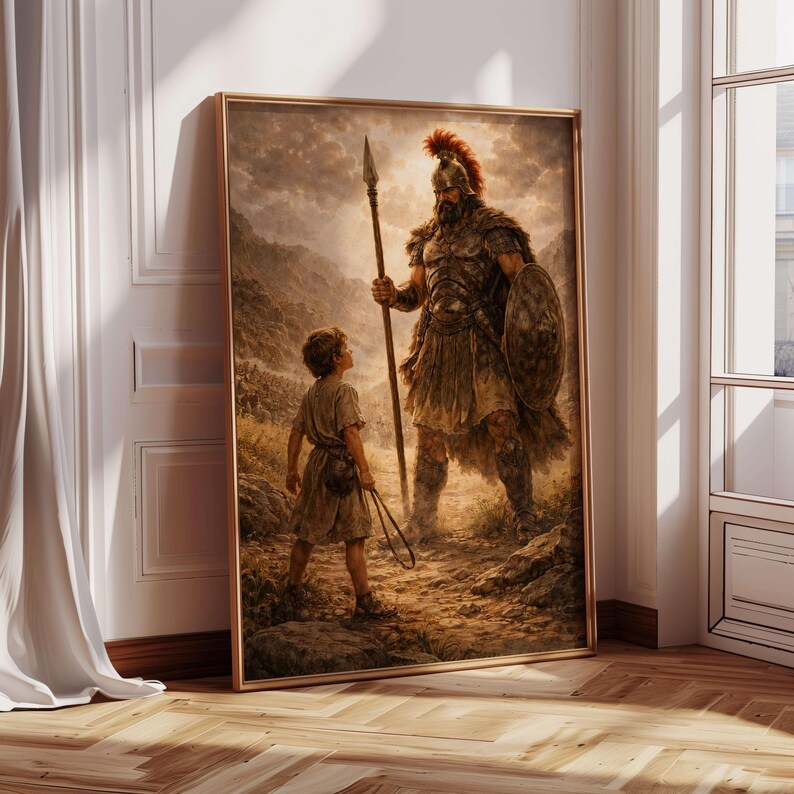 David and Goliath Wall Art - Old Testament 1 Samuel 17:45 Biblical Scene Print, Digital Christian Printable Art for Catholic Home Decor image 7