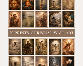 Christian Wall Art Bundle – Collection of 70 Printable Posters, Religious Prints for Prayer Room & Catholic Home Decor – Digital Download