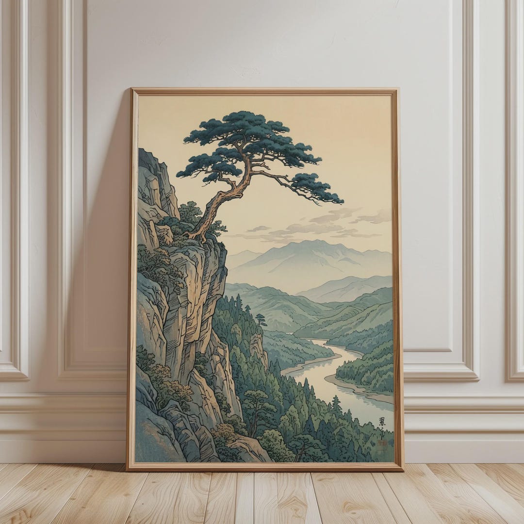 Japanese Pine Tree Wall Art – Zen Mountain Landscape Printable for ...