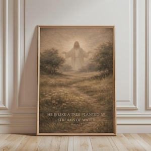 Psalm 1:3 Wall Art - He is like a Tree Planted by Streams of Water, Vintage Bible Verse Printable Poster - Digtal Download