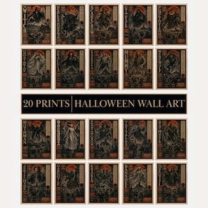 Halloween Wall Art Bundle – Collection of 20 Printable Posters, Vintage Retro Prints, Horror & Dark Academia Home Decor – Digital Download