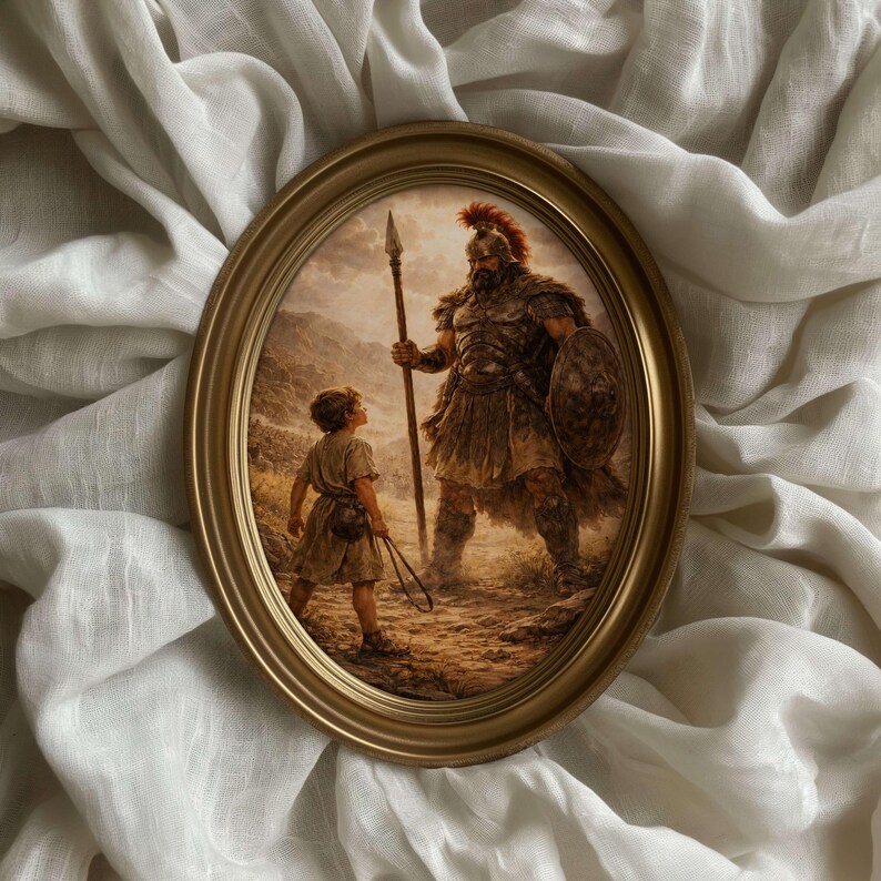 David and Goliath Wall Art - Old Testament 1 Samuel 17:45 Biblical Scene Print, Digital Christian Printable Art for Catholic Home Decor image 8