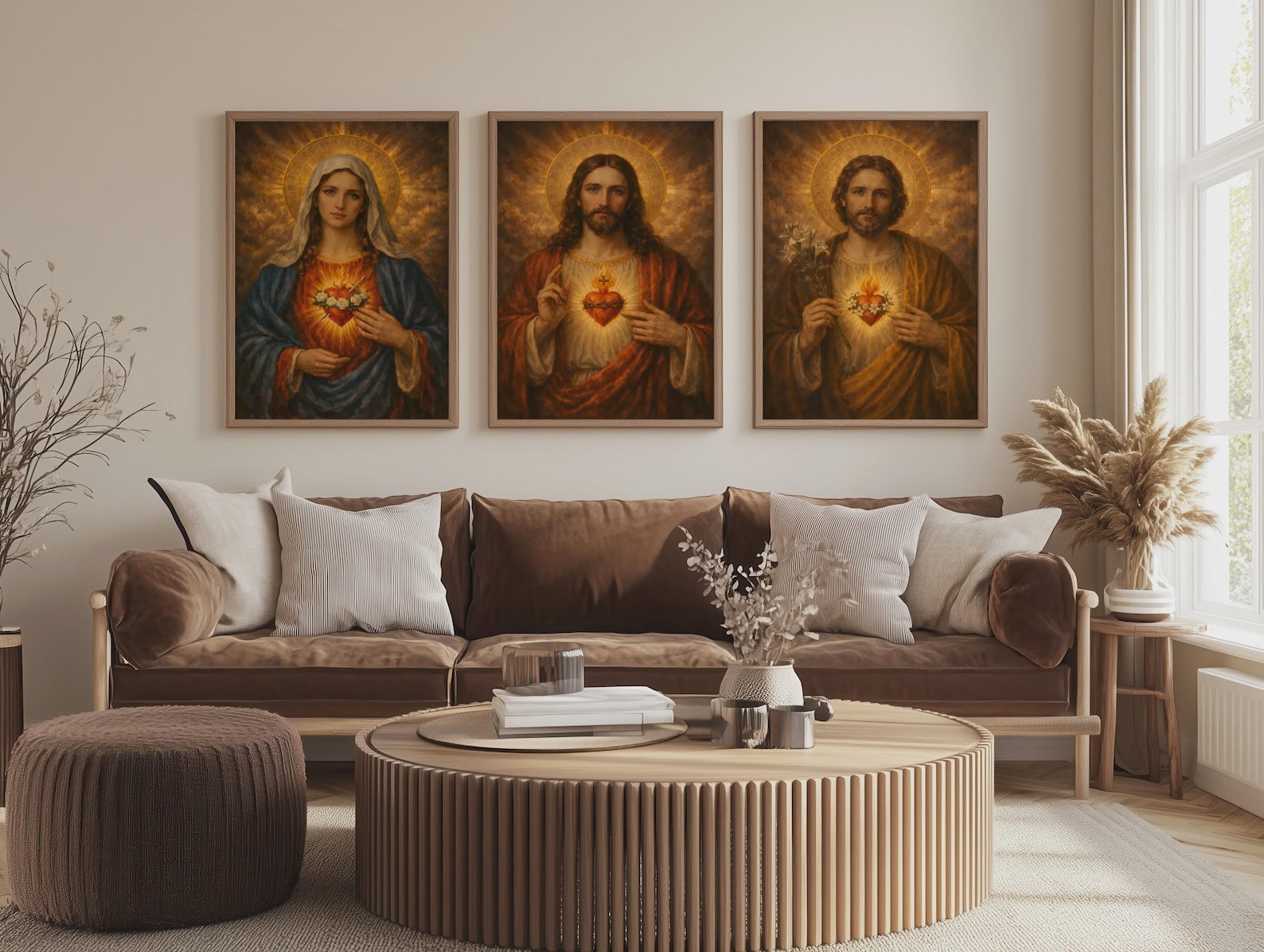 Sacred Hearts Holy Family Wall Art Set of 3 – Jesus Mary Joseph ...