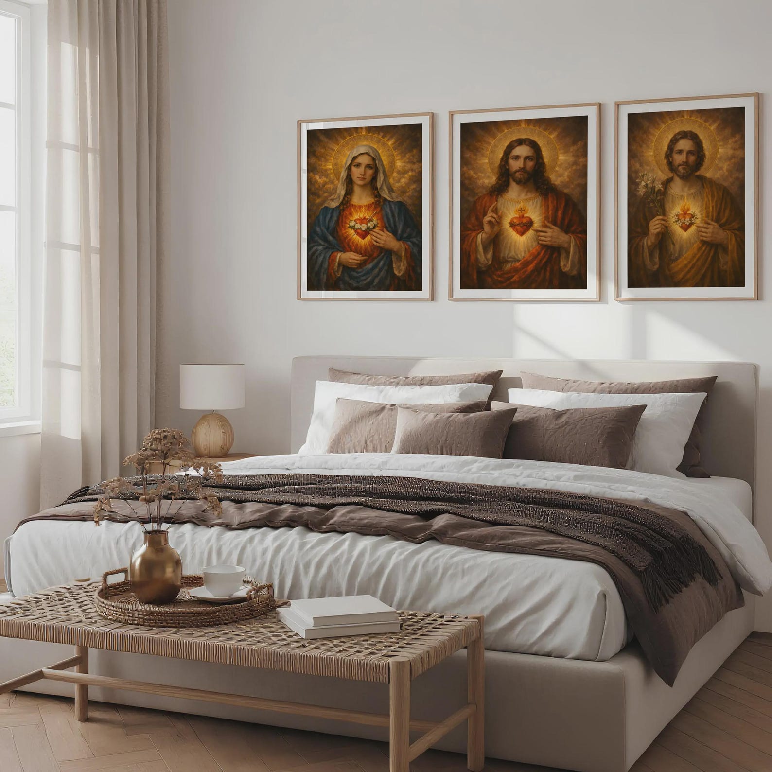 Sacred Hearts Holy Family Wall Art Set of 3 – Jesus Mary Joseph ...
