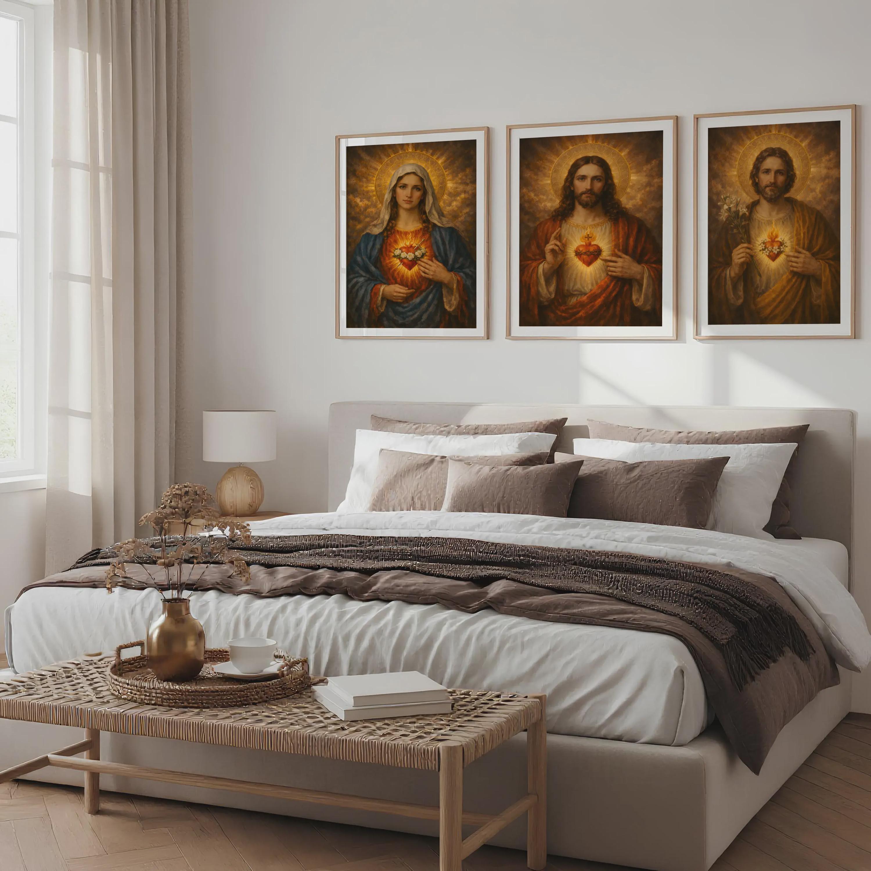 Sacred Hearts Holy Family Wall Art Set of 3 – Jesus Mary Joseph ...