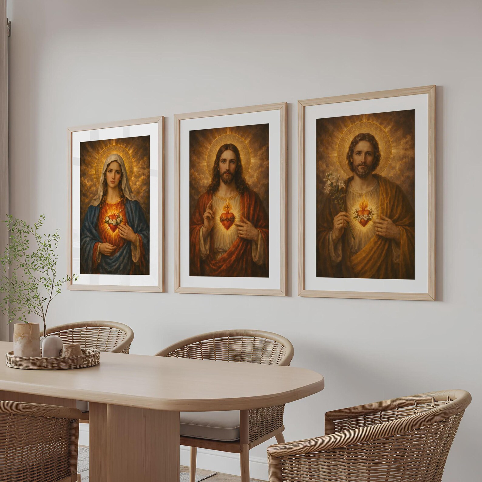 Sacred Hearts Holy Family Wall Art Set of 3 – Jesus Mary Joseph ...