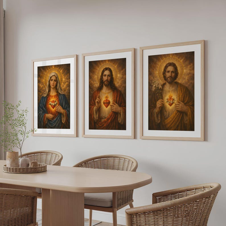 Sacred Hearts Holy Family Wall Art Set of 3 – Jesus Mary Joseph ...