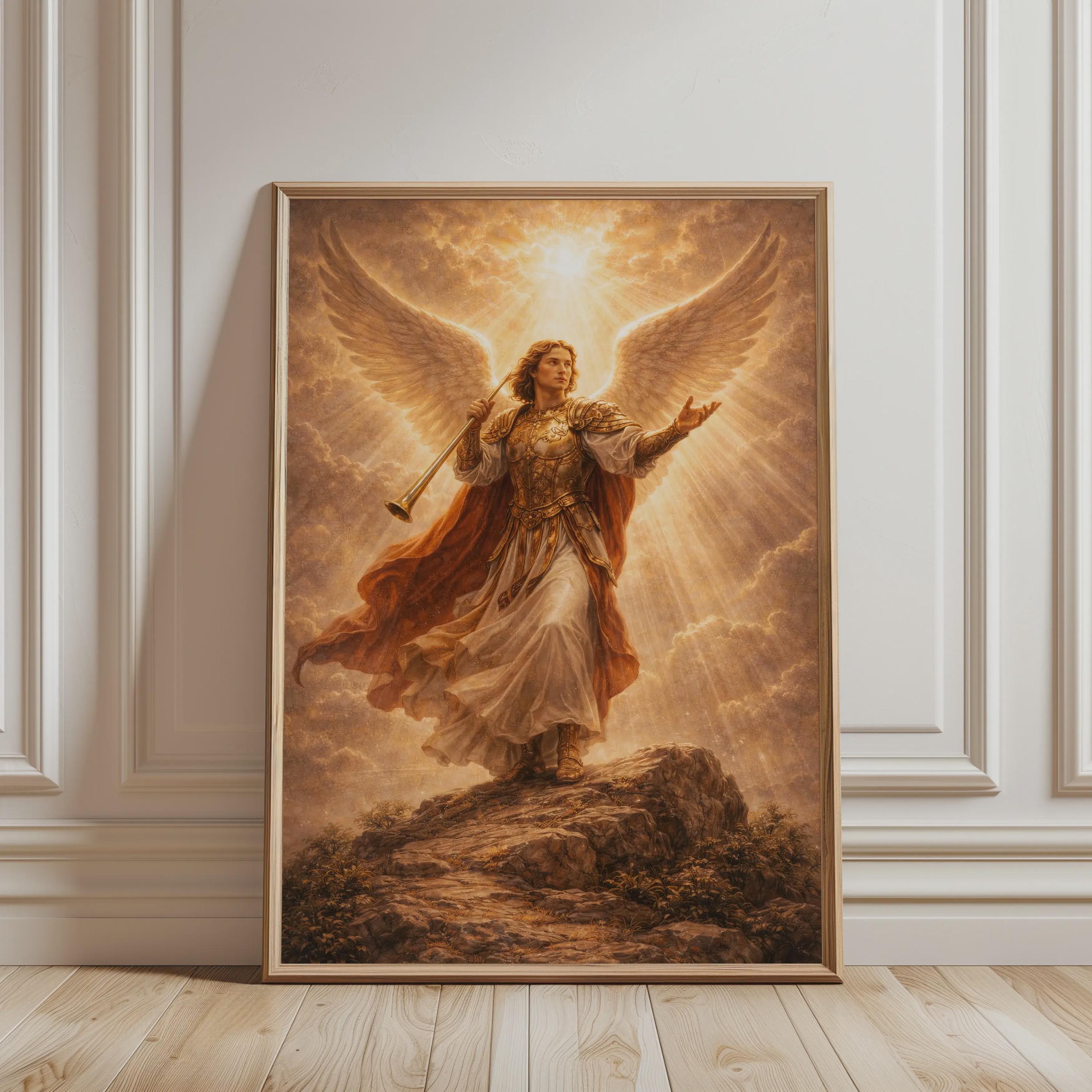 Vitrail Saint Gabriel - Peinture Chrétienne Murale - Artisanat Français, 60x35 Cm (Neuf)