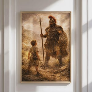 David and Goliath Wall Art - Old Testament 1 Samuel 17:45 Biblical Scene Print, Digital Christian Printable Art for Catholic Home Decor image 4