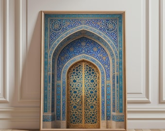 Golden Saphire Mosque Door Wall Art • Islamic Architecture Printable Art for Home Decor • Digital Download