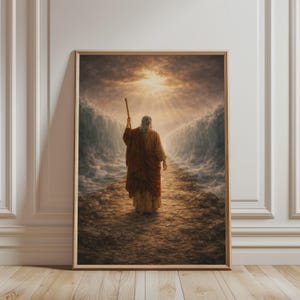 Moses Parting the Red Sea Wall Art - Old Testament Exodus 14 Biblical Scene, Religious Art, Christian Printable Art for Catholic Home Decor