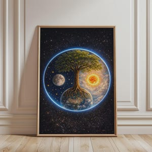Cosmic Tree of Life Wall Art • Celestial Sun and Moon Printable Art for Home Decor • Digital Download
