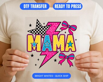MAMA DTF Transfer Pop Art Retro Mom Shirt Design Ready to Press Full Color Direct to Film Heat Transfer  High Quality Iron On Print