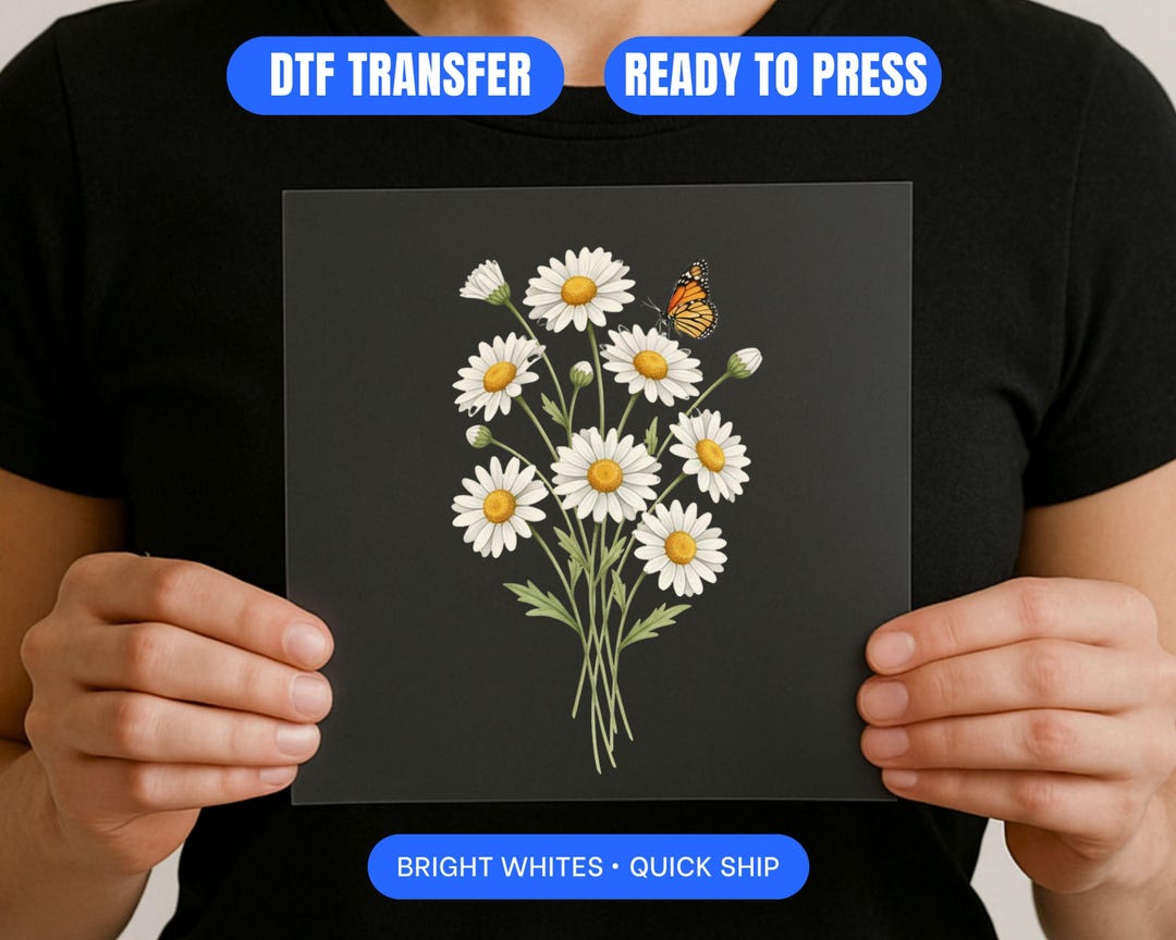Vintage Daisy Bouquet DTF Transfer Ready to Press, Floral Wildflower ...