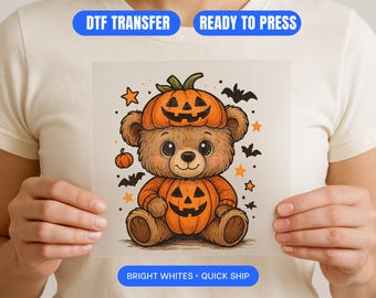 Halloween pompoenbeer DTF-overdracht schattig herfstontwerp DTF klaar om te drukken Volledige kleur Direct op film Warmteoverdracht Hoge kwaliteit opstrijkbare afdruk