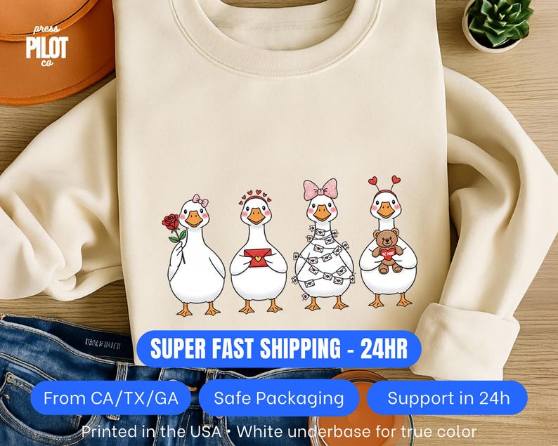 Goose Envelope Valentine Goose DTF Transfer, Cute Duck Row Ready to Press, Farmhouse ...