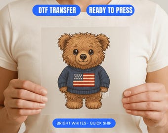 American Bear DTF Transfer: USA Flag Sweater Design - Ready to Press