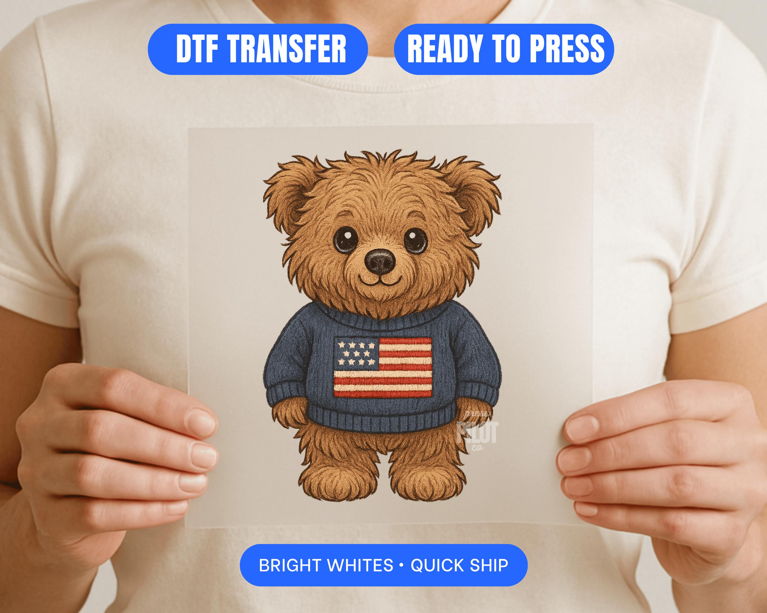 アメリカンベアDTF転写：アメリカ国旗セーターデザイン - プレス準備 