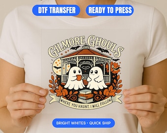 Gilmore Ghouls DTF Transfer: Halloween Coffee & Books Design