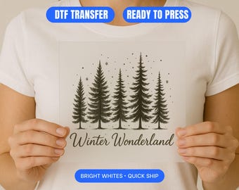 Winter Wonderland DTF Transfer – Rustic Pine Tree Snow Scene Shirt Print