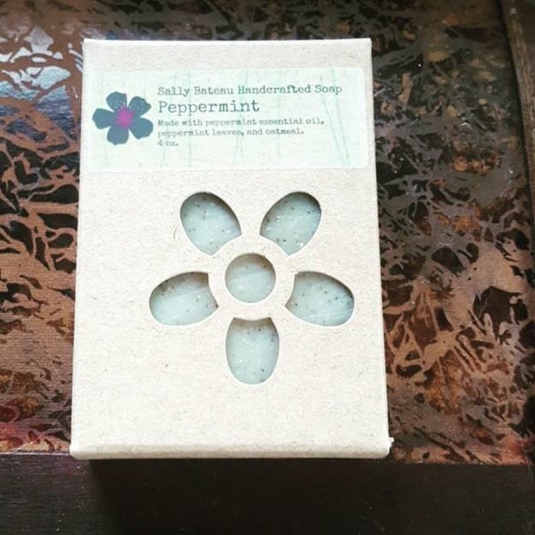 PEPPERMINT- handmade cold process soap with peppermint oil and leaves