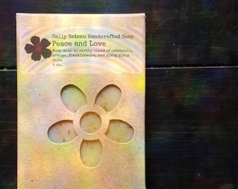 PEACE & LOVE- Handcrafted soap with patchouli, orange, frankincense, and ylang ylang essential oils.